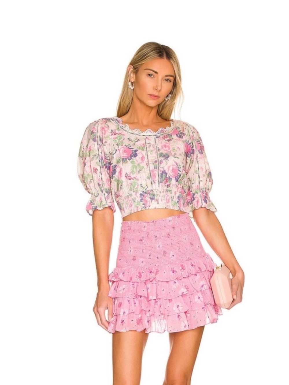 LoveShackFancy Coral Blaze Ruffled Mini Skirt